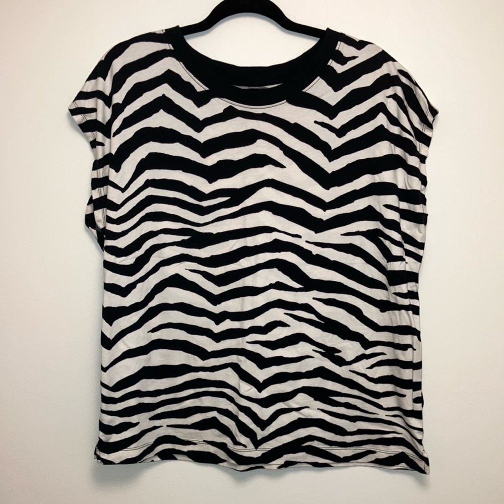 LOFT Black and White Zebra Print Sleeveless Tee